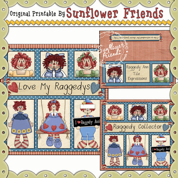 ~Raggedy Ann & Andy~ Juego de bloques y azulejos de vidrio