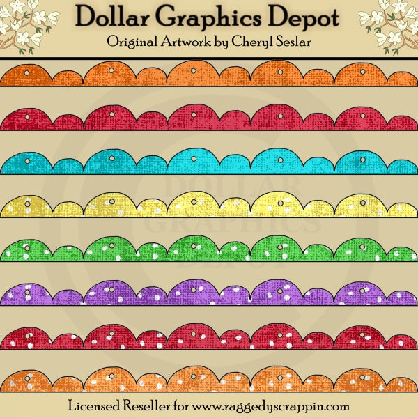Scalloped Borders - Brights - Clip Art