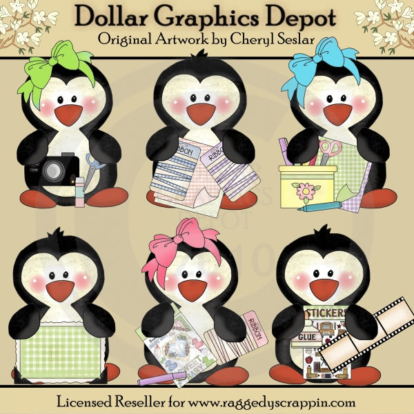 Pingüinos de álbum de recortes - Imágenes prediseñadas - Exclusivo de DCS