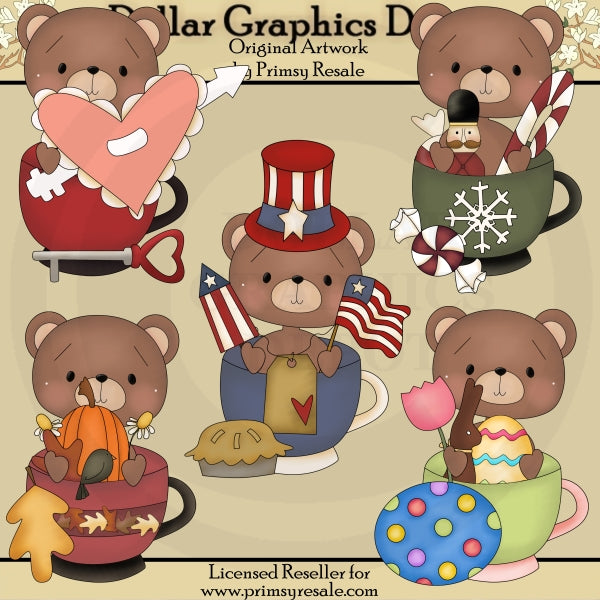 Tazze con orso stagionale - ClipArt