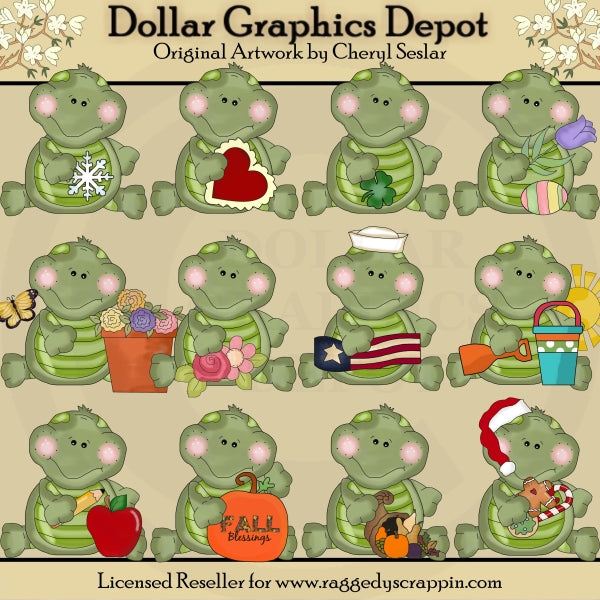 Seasonal Calendar Turtles - Clip Art