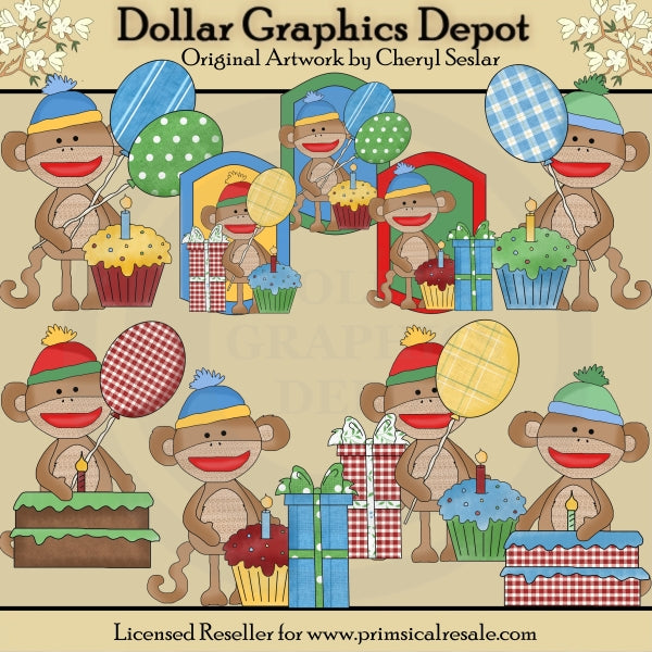 Monos Calcetín Tontos - Cumpleañero - Clipart