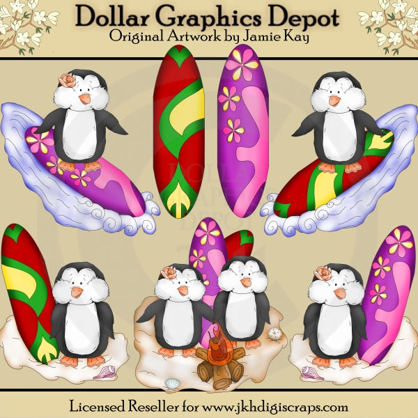Surf's Up Penguins - Clip Art