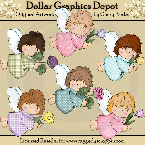 Piccoli angeli amano i fiori - ClipArt