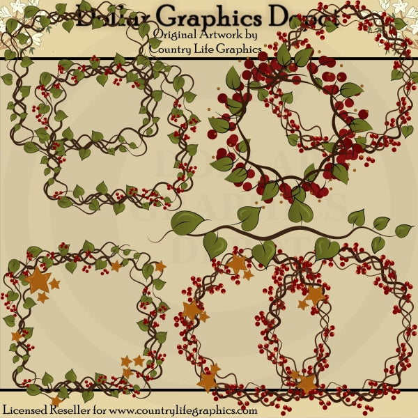 Guirnalda de ramitas, hojas y bayas - Clipart