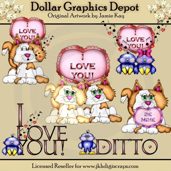 Gatti e uccelli di San Valentino - ClipArt