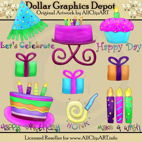 Cumpleaños caprichoso brillante Clip Art