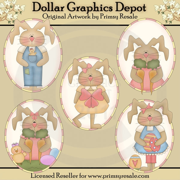Whimsy Bunnies - Ovals - Clip Art