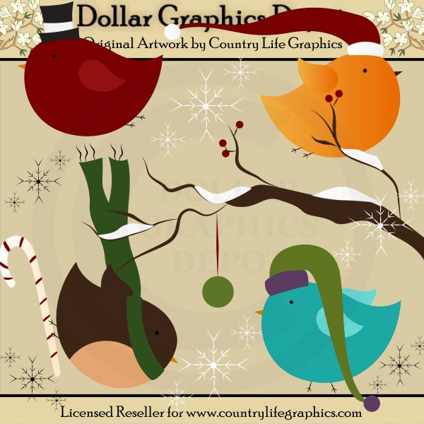 Wintery Birds - Clip Art