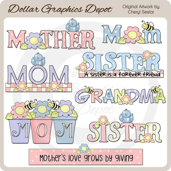A Mother's Love Word Art - Clip Art