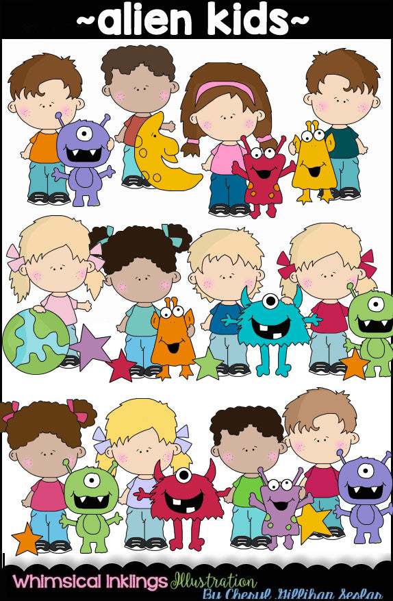 Cute Alien Kids Clipart Collection