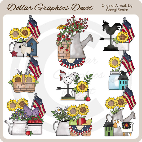 Americana Sunflowers - Clip Art