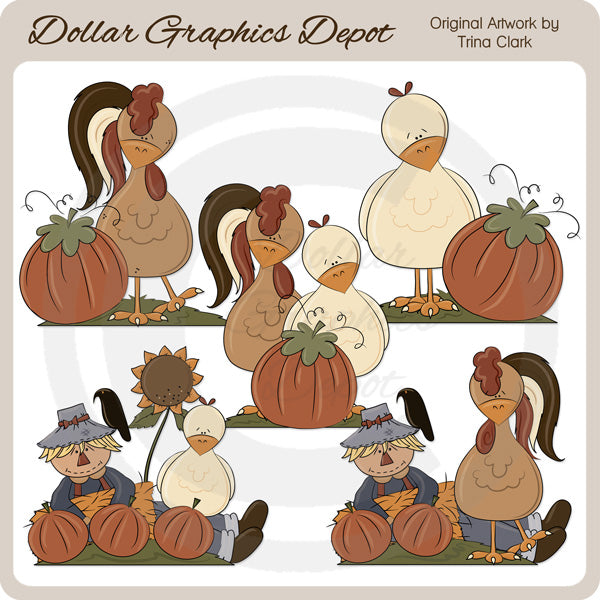 Autumn Chickens - Clip Art