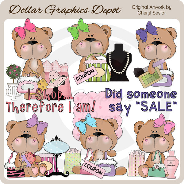 Babs Bear Loves A Sale - Clip Art