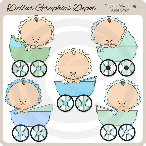 Baby Carriage Boys - Clip Art