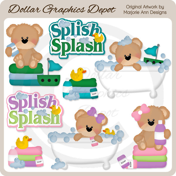 Bath Time Bears - Clip Art