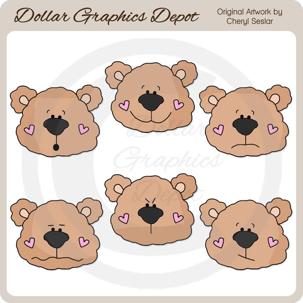 Bear Face Emotions - Clip Art