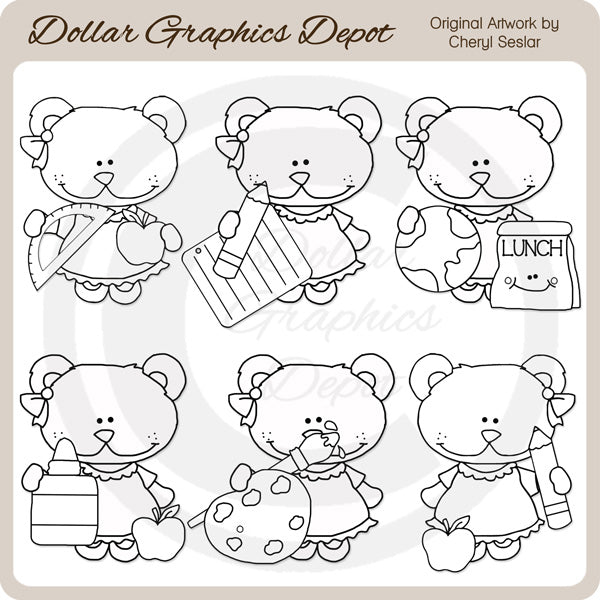 Bella Bear - School - Digital Stamps