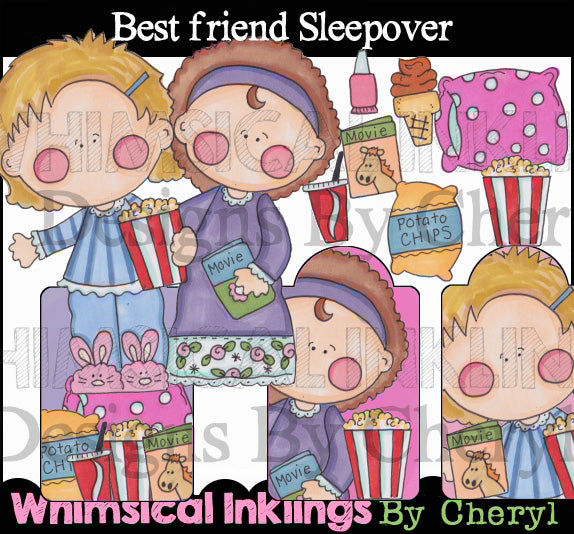 Migliore amico pigiama party... Grafica colorata a mano