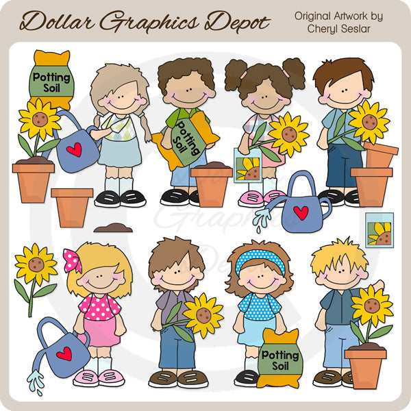 Big Kids - Sunflowers - Clip Art