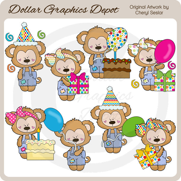 Birthday Monkeys - Clip Art