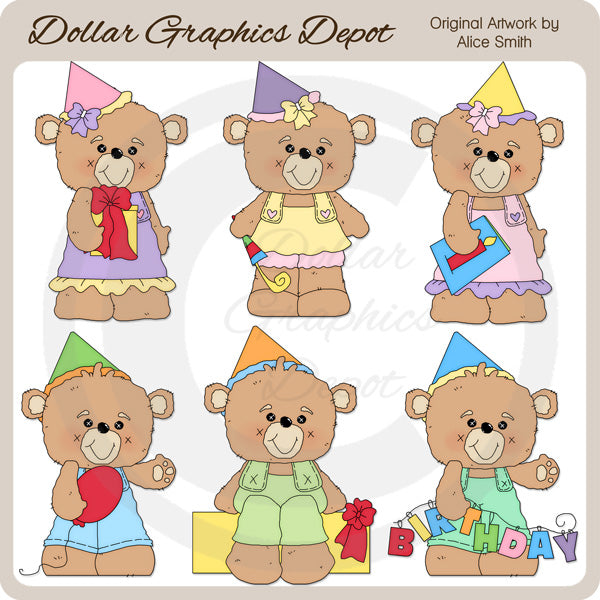Birthday Party Bears - Clip Art - DCS Exclusive