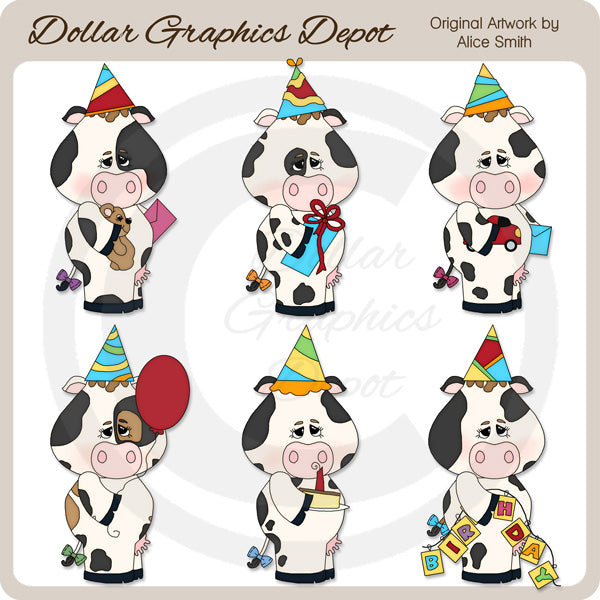 Birthday Party Cows - Clip Art