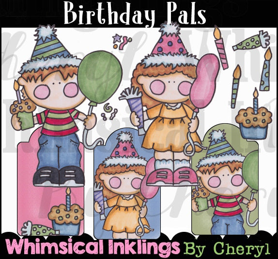 Amici di compleanno... Collezione di grafiche colorate a mano