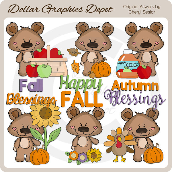 Oso Boppy - Bendiciones De Otoño - Clipart