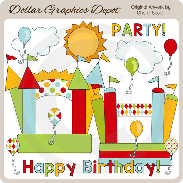 Bounce House Birthday - Clip Art