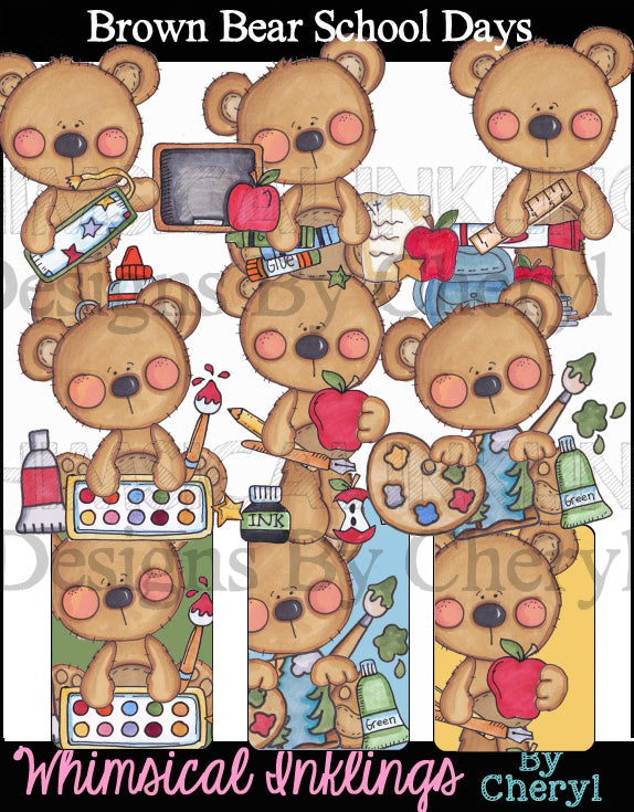 Giornate scolastiche dell'orso bruno... Grafica colorata a mano