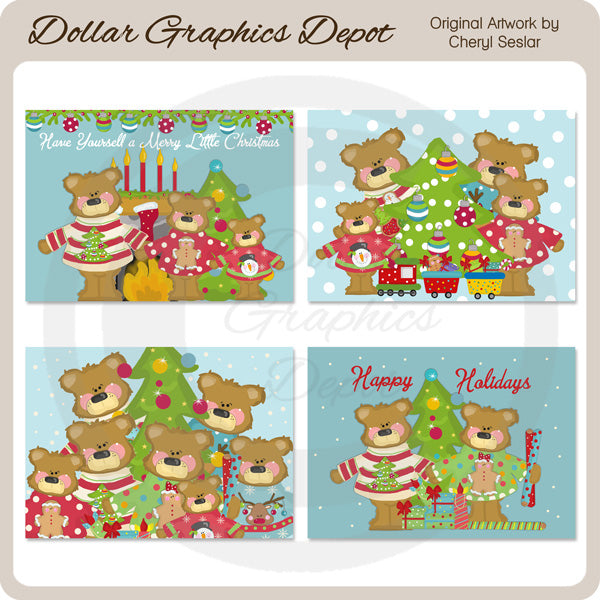 Tarjetas de oso suéter navideño