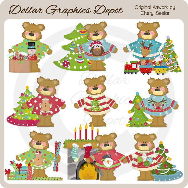 Osos De Suéter De Navidad - Clipart
