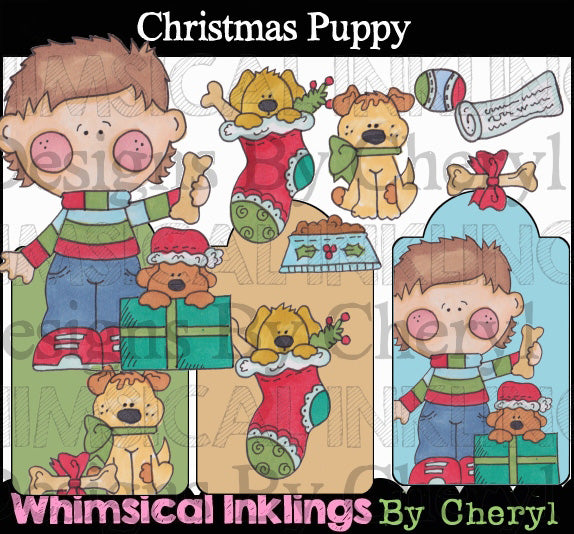 Cachorro navideño... Colección gráfica coloreada a mano