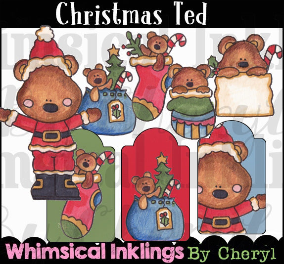 Christmas Ted... Colección de gráficos coloreados a mano