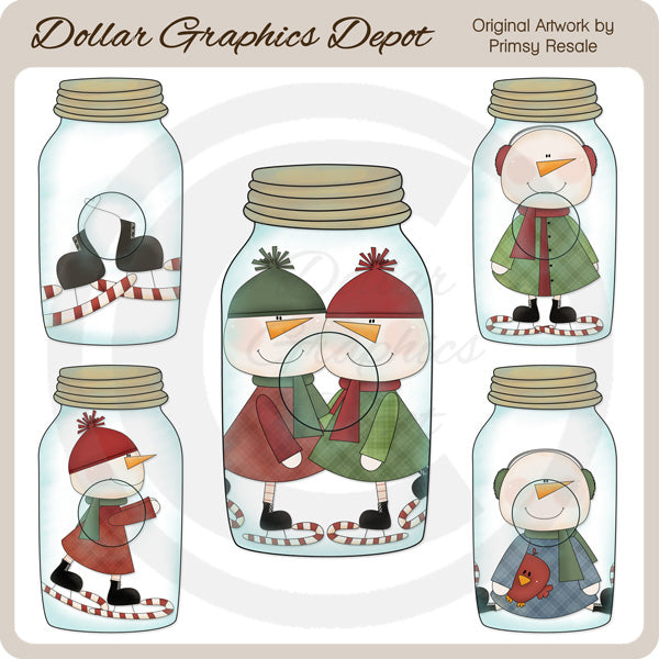 Clear Jars - Snowman - Clip Art