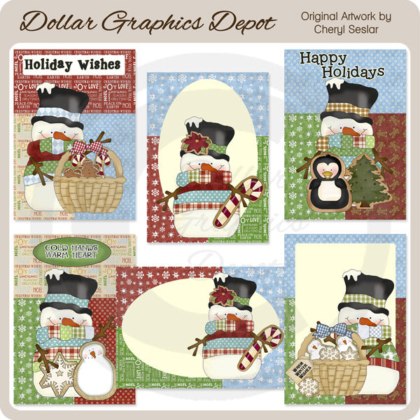 Tarjetas navideñas de muñecos de nieve campestres