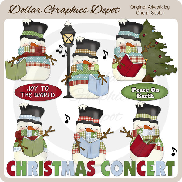 Muñecos de nieve campestres - Concierto de Navidad - Clipart