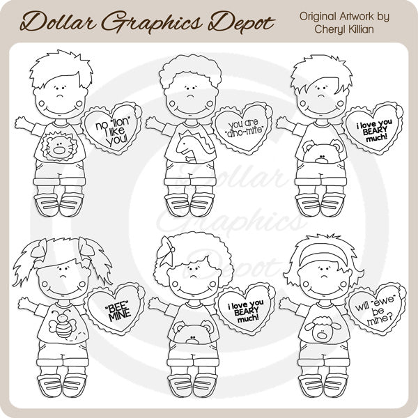Cute Valentine Kids - Digital Stamps