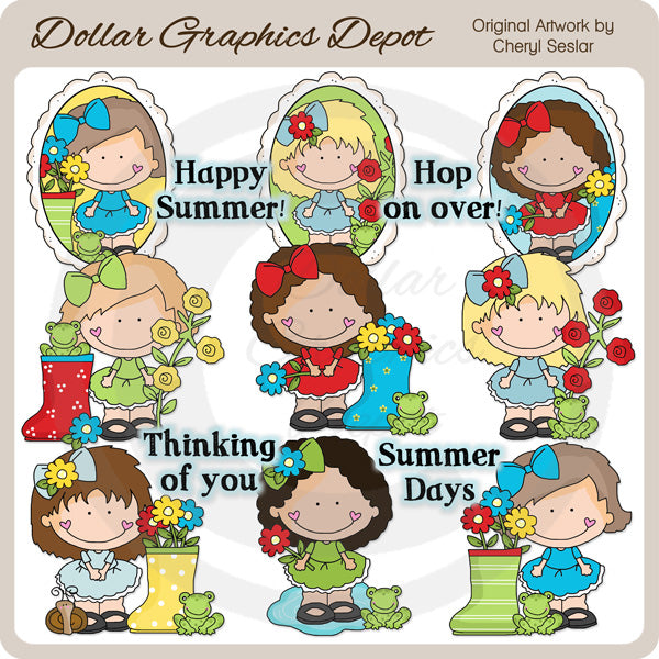 Dumplin Girls - Frogs and Flowers - Clip Art