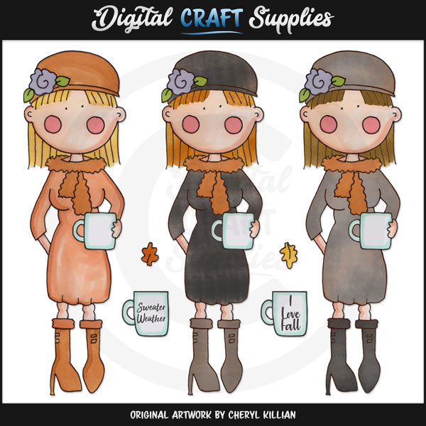 Ragazza del caffè autunnale - ClipArt