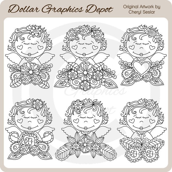 Floral Angels 1 - Digital Stamps