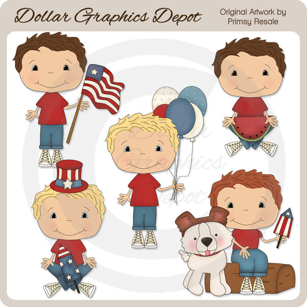Fourth of July Boys - Clip Art