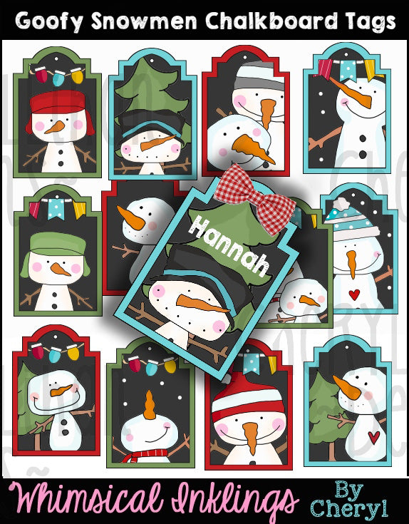 Goofy Snowmen Chalkboard Tags