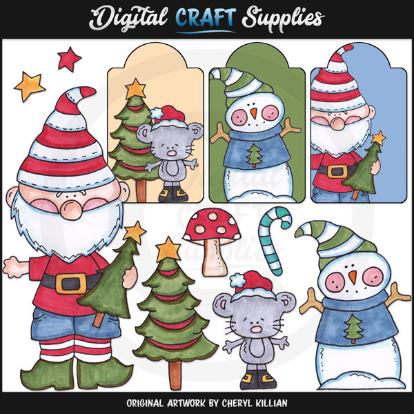 Gnomo De Navidad Coloreado A Mano - Clipart