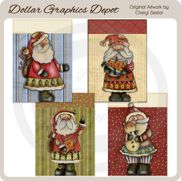 Tarjetas de Papá Noel pintadas a mano