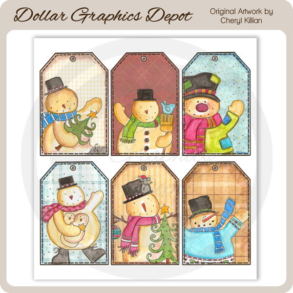 Hand Painted Snow Fellas Sheet Tags