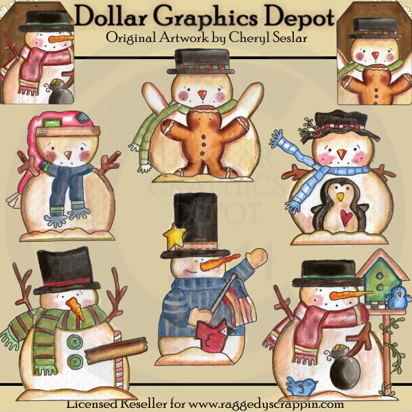 Pupazzi di neve dipinti a mano - ClipArt