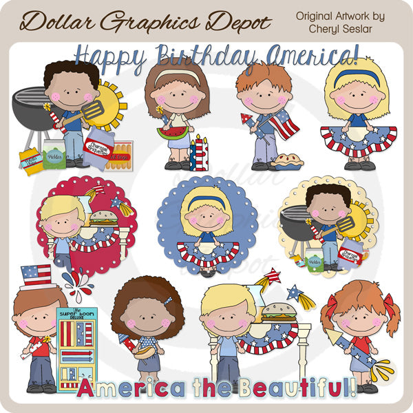 Happy Birthday America Kiddies - Clip Art