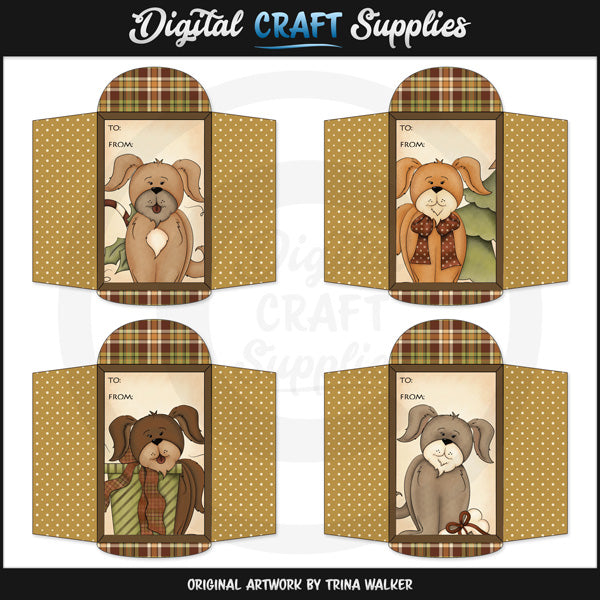 Cachorros navideños - Sobres para tarjetas de regalo